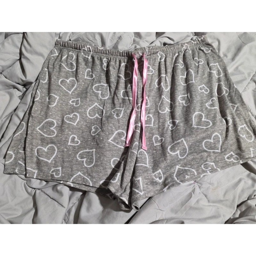 PJ Couture Womens Gray Heart Print Pajama Shorts Size 3X Loungewear